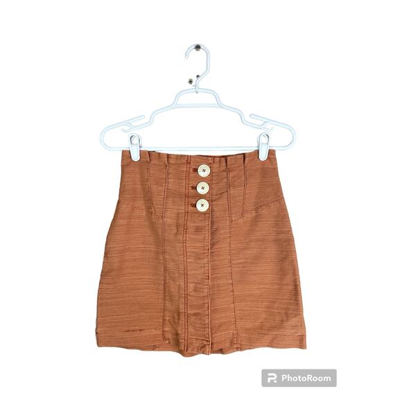 Free People 'Every Minute' Orange Terracotta Button Down Mini Skirt Size 2 - Picture 1 of 5